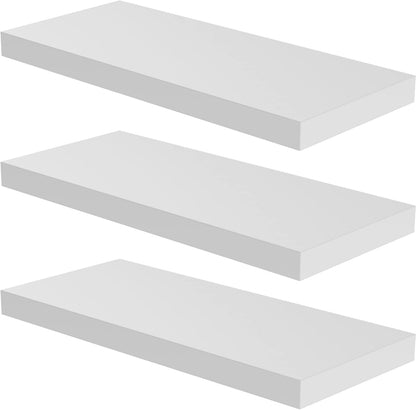 Floating Shelf, Set of 3 Wall Shelf, 36 in W x 12.75 in D x 2 in H Wooden Floating Wall Shelf with Invisible Brackets for Living Room/Bedroom/Bathroom/Kitchen Storage and Decor, White