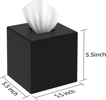 SILUT Tissue Box Cover Square, Acrylic Tissue Holder with Magnet Locking Bottom, Tissue Holder for Bathroom Vanity Bedroom Office, Matte Black
