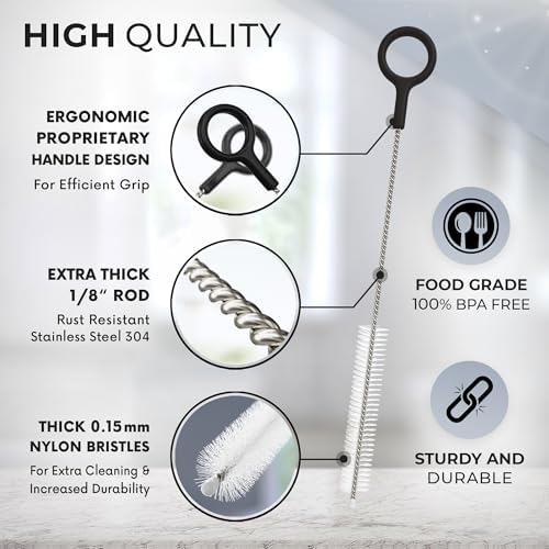 Buenalife Heavy Duty Cleaning Brushes Set of 4 - Extra Long Straw Cleaners for Metal and Plastic Reusable Drinking Straws, to Clean Small Spaces, Sippy Cups, Water Bottles - Sturdy Hard Brush Bristles
