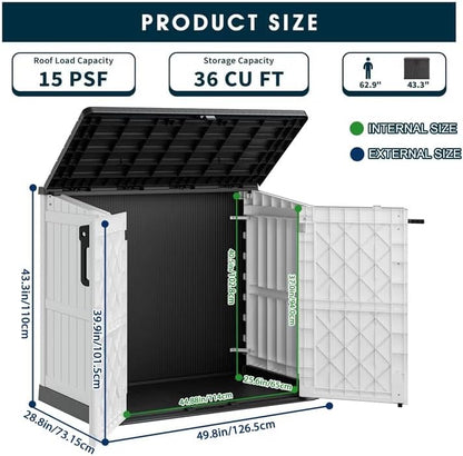 Horizontal Storage Shed, Outdoor Resin Storage Shed 36 Cu. Ft. Garden Extra Large Capacity Weather Resistant Storage Box, Lockable Waterproof Shed for Garden Tools