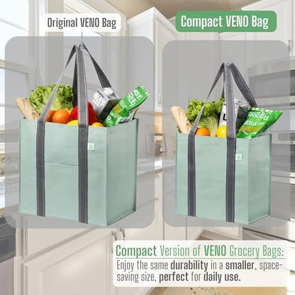 VENO 2/4 Pack Compact Reusable Grocery Shopping Bags with Hard Bottom