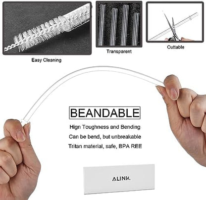 ALINK 13 inch Reusable Clear Plastic Straws, Extra Long Tritan Tumbler Replacement Straws for Stanley Cups, 1 Gallon, 64/40/ 32 oz Water Bottles, YETI, Starbucks, Set of 10 with Brush, AL13CLEAR