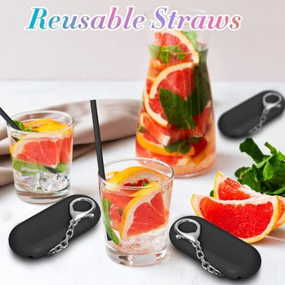 Meanplan 4 Sets Reusable Straws Travel Case Brush Silicone,Black