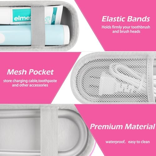 Toothbrush Travel Case for Oral B/Oral-B Pro 1000 1500 5000 7000 & Philips Sonicare 4100 1100 5300 5100 6100/iO Electric Toothbrush, Hard Protective Storage Bag (Pink case with toothbrush cap)