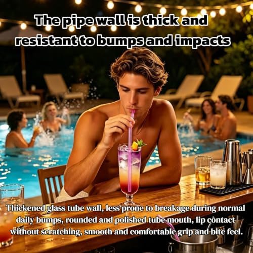 8 Pack Reusable Bent Glass Straws, 8 Inch Food Grade Heat Resistant, BPA FreeLead-Free Multicolor Glass Straws for Smoothie Milkshake Juice Cocktail Tea Hot Drinks, with 2 Cleaning Brushes