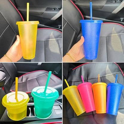 Suertestarry Tumbler with Straw and Lid,Water Bottle Iced Coffee Travel Mug Cup,Reusable Plastic Cups,Perfect for Parties,Birthdays,24oz-5 Pack (Sparkling Glitter, 5pack)