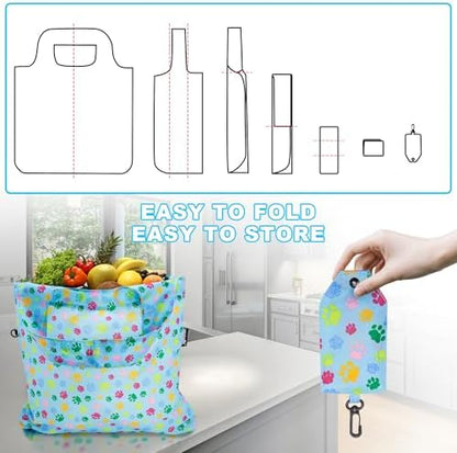 HOLYLUCK Reusable Grocery Bags,Heavy Duty Foldable Shopping Tote Bag (Standard, 3 Blue Dog Paw Prints)