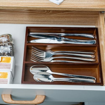 Fibogollo Bamboo Silverware Organizer with 3 Slots for Kitchen(Brown)