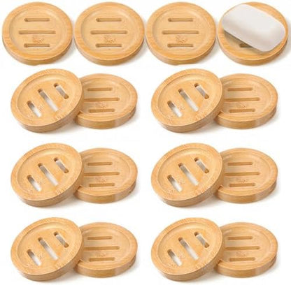 16 Pcs Bamboo Soap Dishes, Wooden Soap Holder with Drainage - Round Natural Soaps Trays for Bathroom, Kitchen, Shower (3.2 Inch)