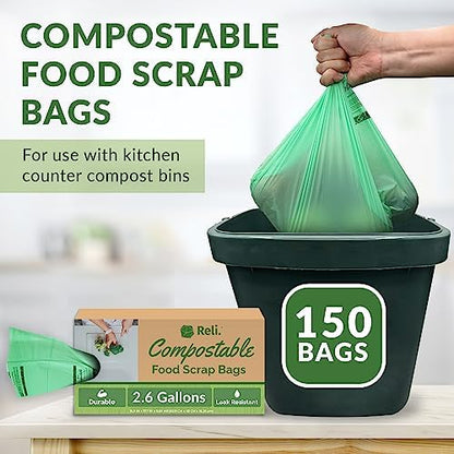 Reli. Compost Bags 2.6 Gallon (150 Count) | ASTM D6400 Certified