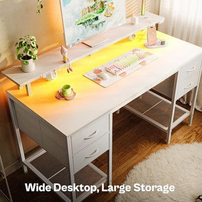 Huuger 47 inch Computer Desk with Power Outlets & 4 Drawers