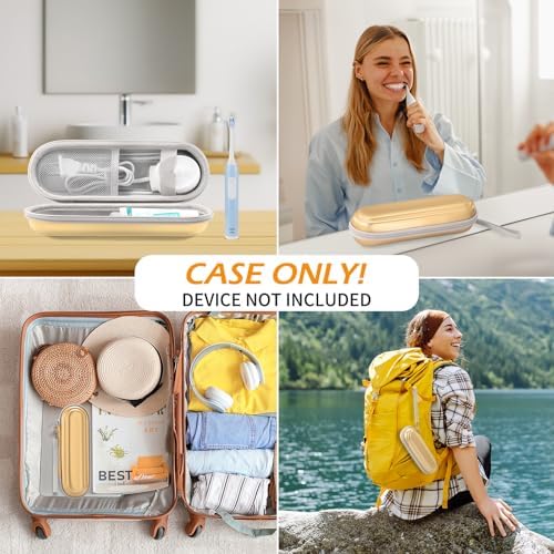 Toothbrush Travel Case for Oral B/Oral-B Pro 1000 1500 5000 7000 & Philips Sonicare 4100 1100 5300 5100 6100/iO Electric Toothbrush, Hard Protective Storage Bag (Dazzling Gold with toothbrush cap)