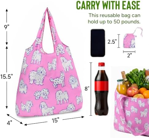 Stelle Lightweight Reusable Grocery Bag with Handles Ripstop Nylon Foldable Tote Shopping Bags for Travel and Groceries