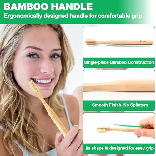 Boar Bristle Toothbrush, Plastic Free Natural Bamboo Toothbrushes