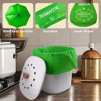 1.3 to 1.6 Gallon Compostable Trash Bags, 35 Count Green Compost Bags for Countertop Bin, Food Waste, Dispenser Packs Organic Biodegradable Bags BPI Certified Meet ASTM D6400 Standard
