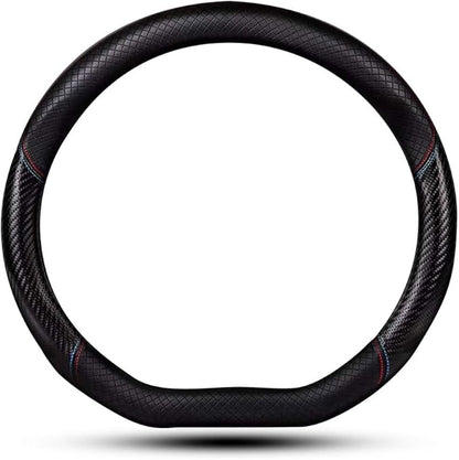 Car Carbon Fiber and Leather D-Shape Steering Wheel Cover, Stylish car Non-Slip Leather car Interior 15 inches Universal Red and Blue