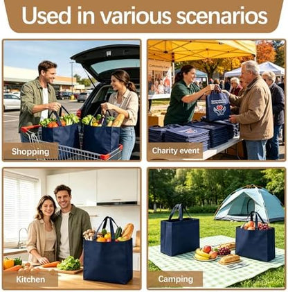 Reusable Grocery Bags 12.6 * 6.3 * 11.8 in - Non Woven Totes Bag with Reinforced Handles, Shopping Bags Bulk