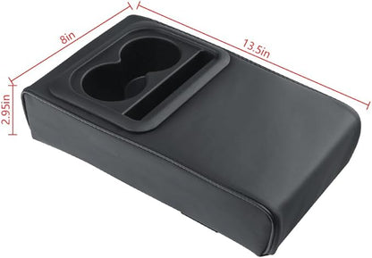 Car Center Console Armrest Pillow with Cup Holder, Leather Middle Console Protection Cushion with Phone Holder, Memory Foam Auto Arm Rest Box Cover, Universal Vehicle Accessories (Black)