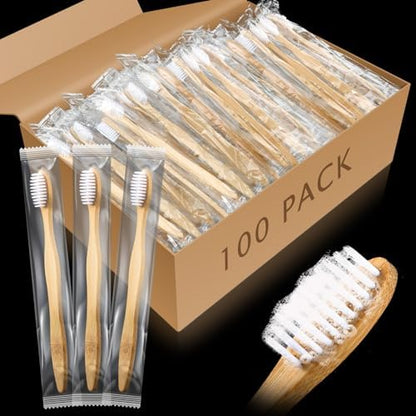 Sliner 100 Pcs Disposable Bamboo Toothbrushes Prepasted