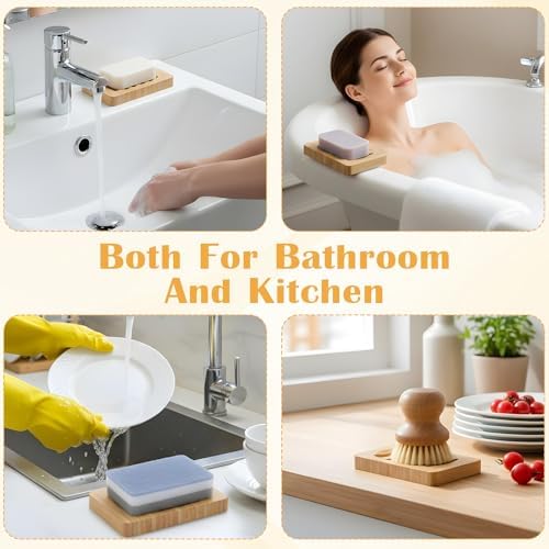 2 Pack Wood Soap Dish for Shower, Natural Wooden Bar Soap Holder