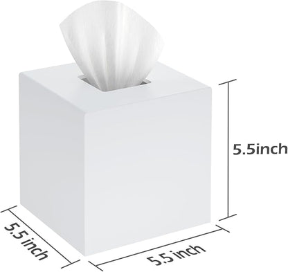 SILUT Tissue Box Cover Square, Acrylic Tissue Holder, Decorative Tissue Box Dispenser for Bathroom Bedroom Office Vanity, Tissues Organizer, Matte White