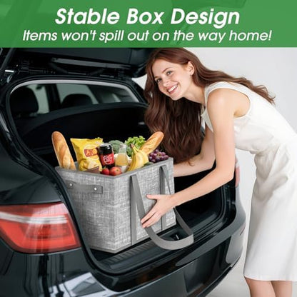 Fab totes Reusable Grocery Bags, Large Foldable Shopping Tote Bags with Reinforced Handles & Hard Bottom,8 Pack, Grey