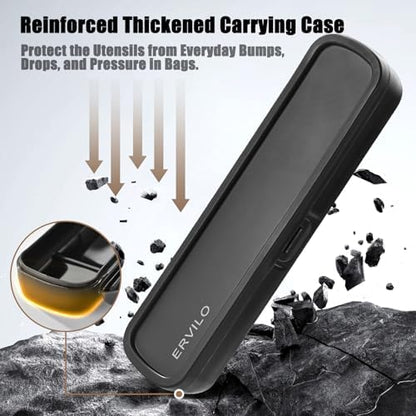 Travel Utensils with Case, Stainless Steel Portable Cutlery Set for Camping Picnic, Lunch Box Silverware for Work, Reinforced Case with Snap-Lock Closure, Include Fork Spoon Knife Chopsticks, Black