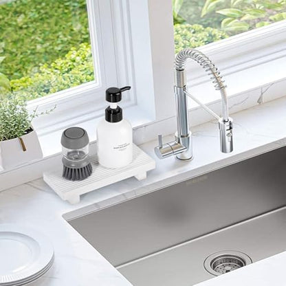 Bathroom Tray Farmhouse Decor Kitchen Soap Holder, 8.7" * 3.6" White