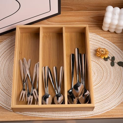 Fibogollo Bamboo Silverware Organizer with 3 Slots for Kitchen(Natural)