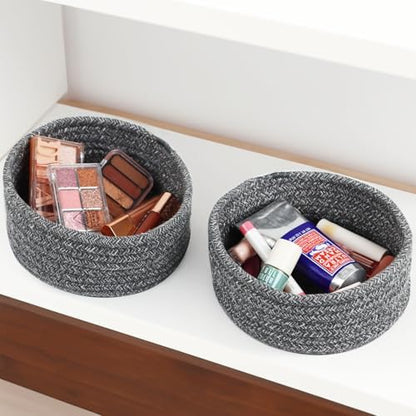 Small Woven Cotton Rope Baskets, Set of 3, Grey