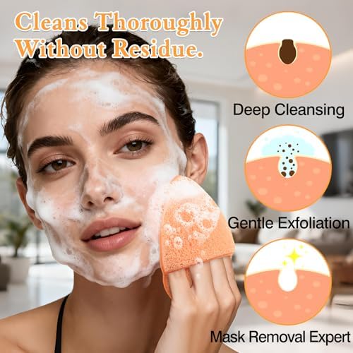 Reusable Face Scrubber Sponges – 3-Pack Gentle Exfoliating Makeup Remover Pads for Face Wash & Daily Skincare (Orange, Yellow, Gray)