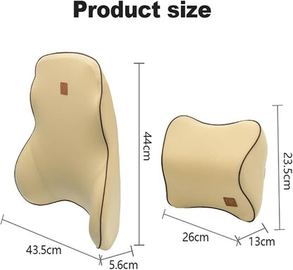 Car Driver Pillow Lumbar Support Back Cushion Fit for Seat Neck Pillow Washable Pillow Cushion(1pcs Beige Back)