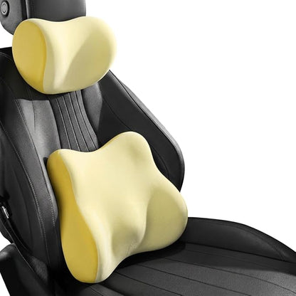Car Headrest Pillow & Lumbar for Audi A1 A2 A3 A4 A6 A7 A8, Car Seat Neck Pillow Back Support, Breathable All-Season Automotive Seat Cushions, 2PCS,D Dual Yellow