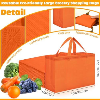 Windyun Reusable Grocery Bags Large Non Woven Shopping Bags with Handles Foldable Portable Tote, 16x6x12 Inch