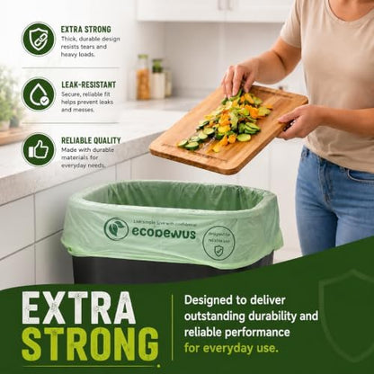 Certified Compostable 13 Gal Bags (35 Bags) Tall Kitchen Food Scrap Bags Certified Compostable Trash Bags BPI Certified Compostable & TÜV OK Compost HOME Certified, Meets ASTM D6400 (35 ct.)