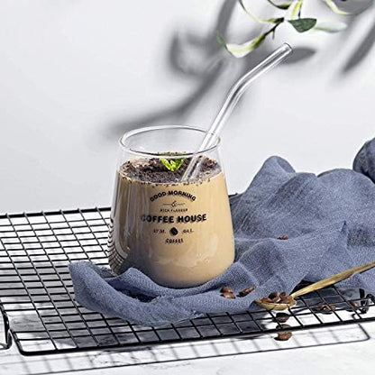 HeykirHome 8-Pack Reusable Glass Straw,Size 8.5''x10 MM,Including 4 Straight and 4 Bent with 2 Cleaning Brush- Perfect For Smoothies, Tea, Juice