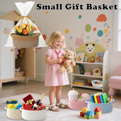 Woven Rope Basket - Baby Gift Basket with Bag & Ribbon, Jute&Brown
