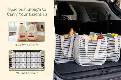Best Canvas Grocery Shopping Bags - Cloth Grocery Tote Bags - Reusable Cotton Grocery Tote Bags with Bottle Sleeves