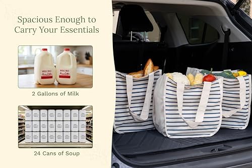 Best Canvas Grocery Shopping Bags - Cloth Grocery Tote Bags - Reusable Cotton Grocery Tote Bags with Bottle Sleeves