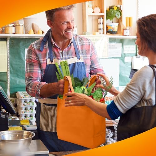 Reginary 50 Pcs Reusable Tote Bags Shopping Bags Non Woven, Orange