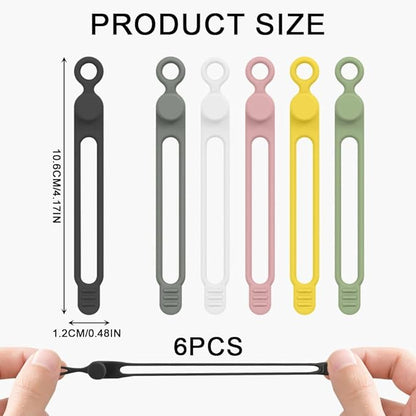 Silicone Cable Ties, 6pcs Reusable Data Cable Organizer, Multipurpose Elastic Wire Organizer Ties for Bundling and Fastening Earphone, Phone Charger