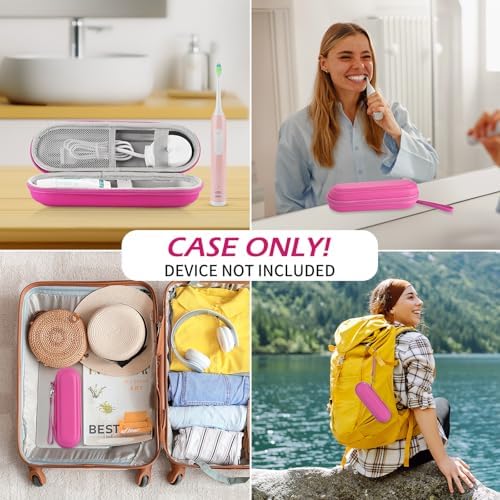 Toothbrush Travel Case for Oral B/Oral-B Pro 1000 1500 5000 7000 & Philips Sonicare 4100 1100 5300 5100 6100/iO Electric Toothbrush, Hard Protective Storage Bag (Pink case with toothbrush cap)