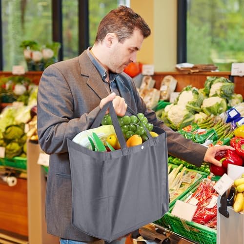 Zhehao 60 Pcs Reusable Grocery Shopping Bags Large Foldable Gift Tote Non Woven Fabric Bags with Handle and Plastic Button for Birthdays, Bridesmaids, Party Favors, 15 x 9.5 x 13 Inch (Neutral Colors)