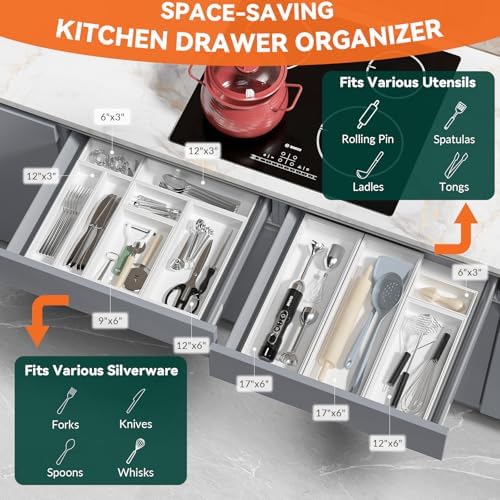 Lixple Bamboo Kitchen Drawer Organizer, 2 Pack, 15" x 6" x 2", White