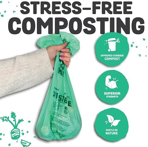 MyEcoWorld® Compostable Kitchen Waste Bags - 48 Count - 100% Certified Compostable - 13 Gallon - Super Strong - Leak Proof - Unscented - Easy to Open