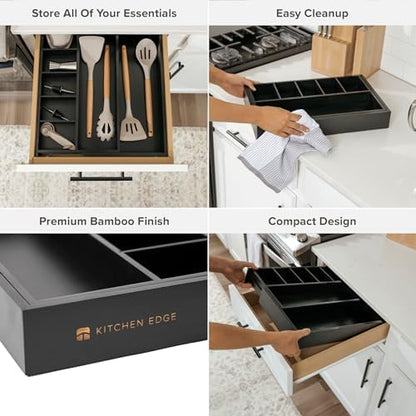 KitchenEdge Utensil & Junk Drawer Organizer, 10.5-19 in, Black Bamboo