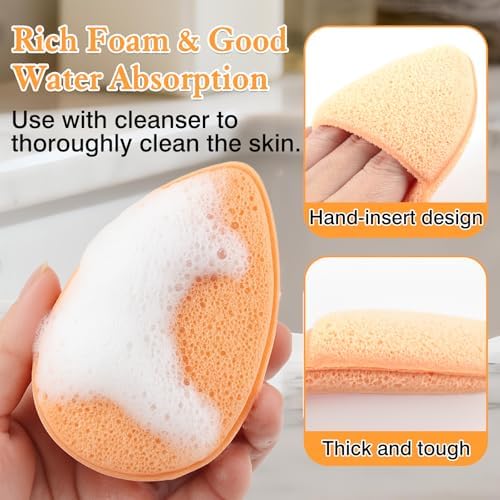 Reusable Face Scrubber Sponges – 3-Pack Gentle Exfoliating Makeup Remover Pads for Face Wash & Daily Skincare (Orange, Yellow, Gray)