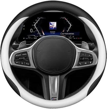 Leather Steering Wheel Cover 15 Inches Car Steering Wheel Cover Stretchy Easy Installation Durable Breathable Non-Slip for Honda Civic Accord Fit CRV HRV Pilot Odyssey Accessories -White