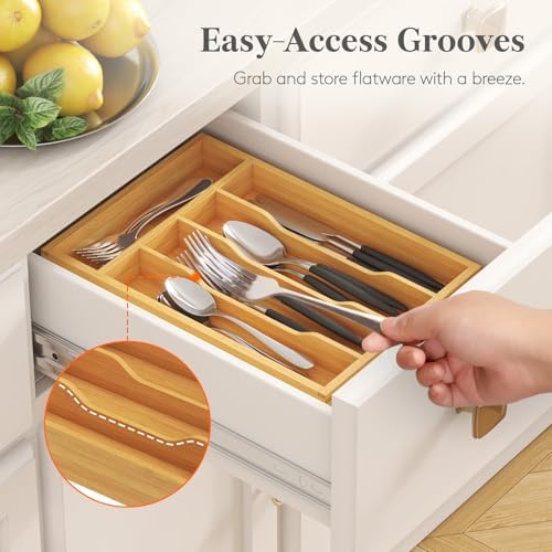 Lifewit Bamboo Silverware Tray for Drawer, 6.7 x 12