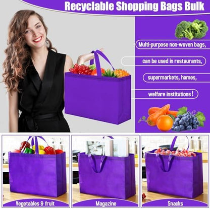 Windyun Reusable Grocery Bags Large Non Woven Shopping Bags with Handles Foldable Portable Tote, 16x6x12 Inch
